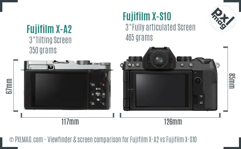 Fujifilm X-A2 vs Fujifilm X-S10 Screen and Viewfinder comparison