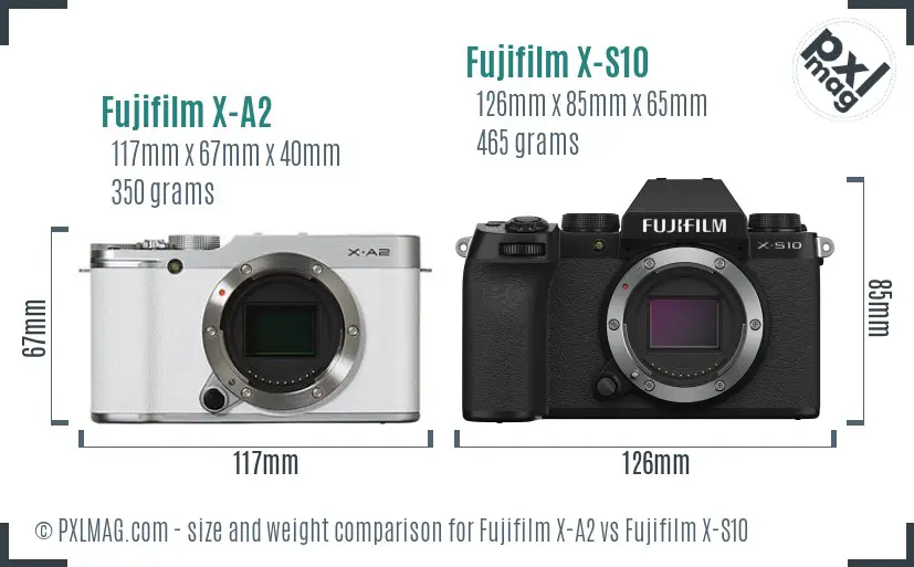 Fujifilm X-A2 vs Fujifilm X-S10 size comparison