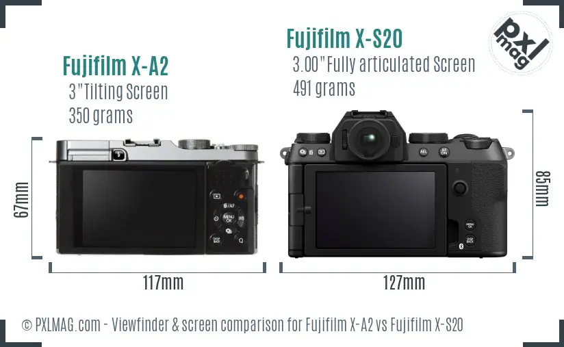 Fujifilm X-A2 vs Fujifilm X-S20 Screen and Viewfinder comparison