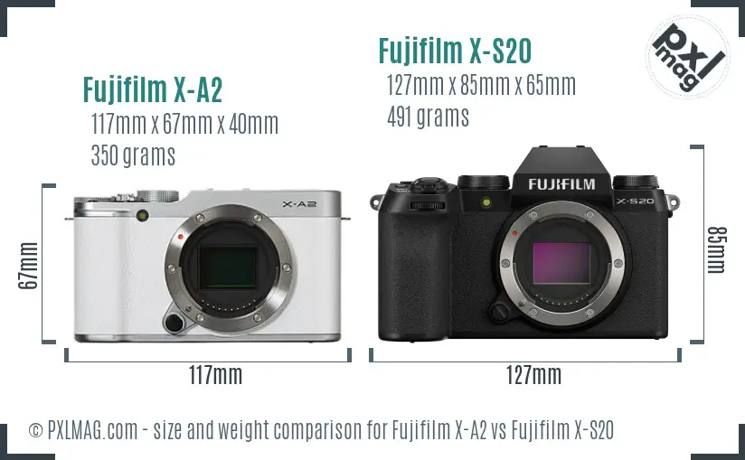Fujifilm X-A2 vs Fujifilm X-S20 size comparison