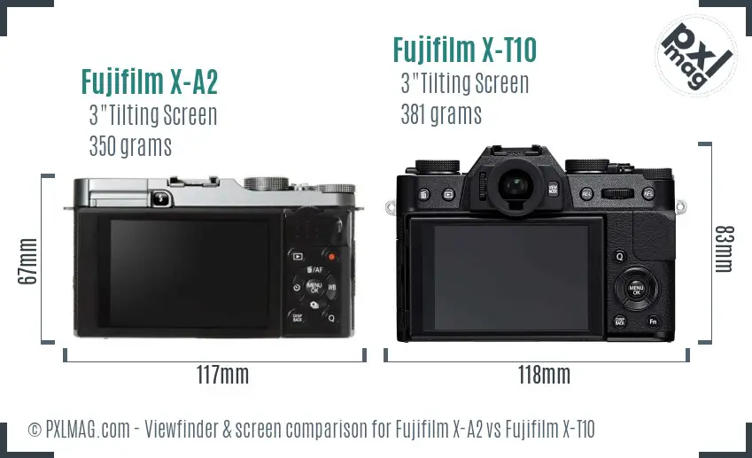 Fujifilm X-A2 vs Fujifilm X-T10 Screen and Viewfinder comparison