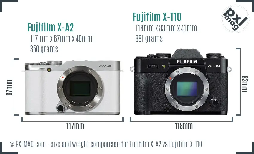 Fujifilm X-A2 vs Fujifilm X-T10 size comparison