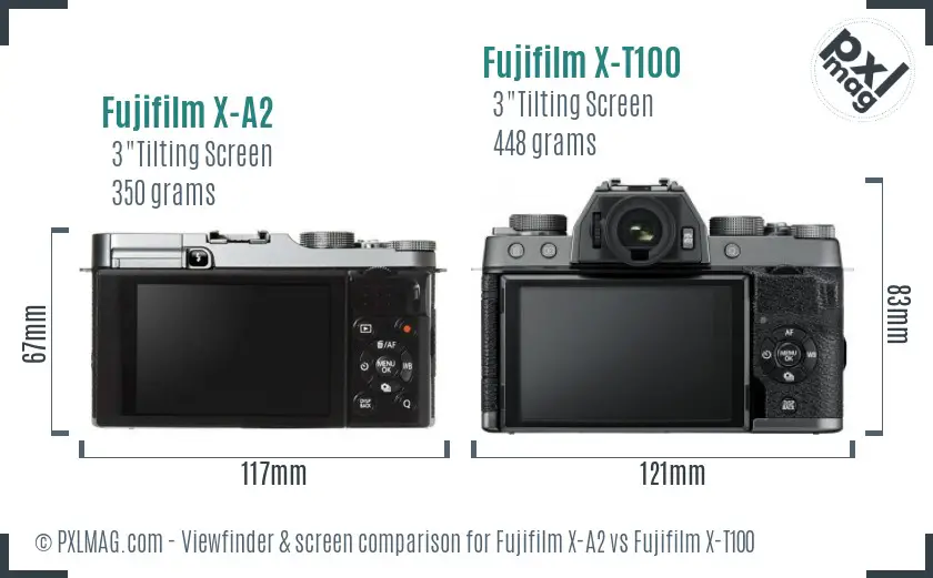 Fujifilm X-A2 vs Fujifilm X-T100 Screen and Viewfinder comparison