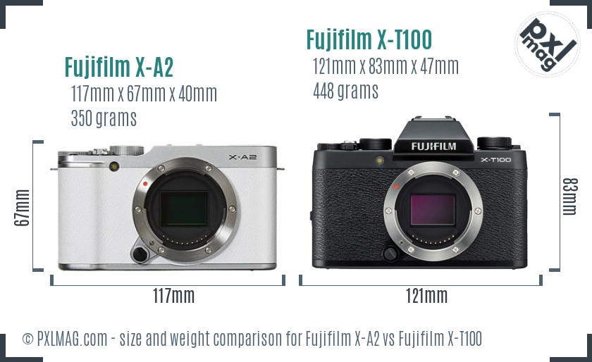 Fujifilm X-A2 vs Fujifilm X-T100 size comparison