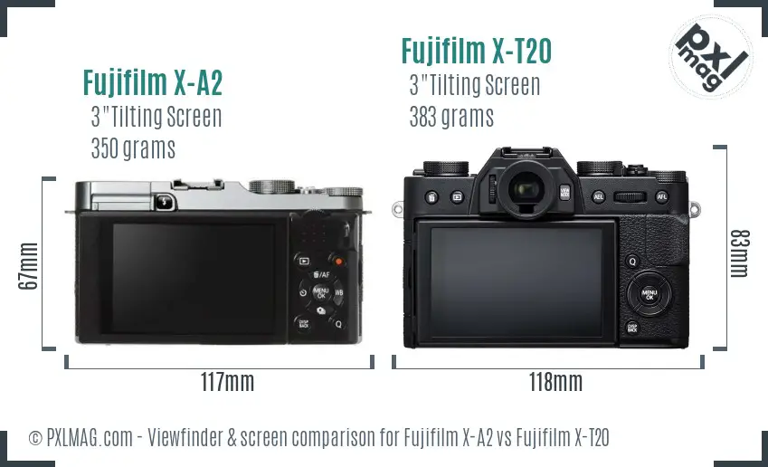 Fujifilm X-A2 vs Fujifilm X-T20 Screen and Viewfinder comparison