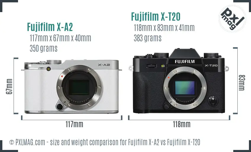 Fujifilm X-A2 vs Fujifilm X-T20 size comparison