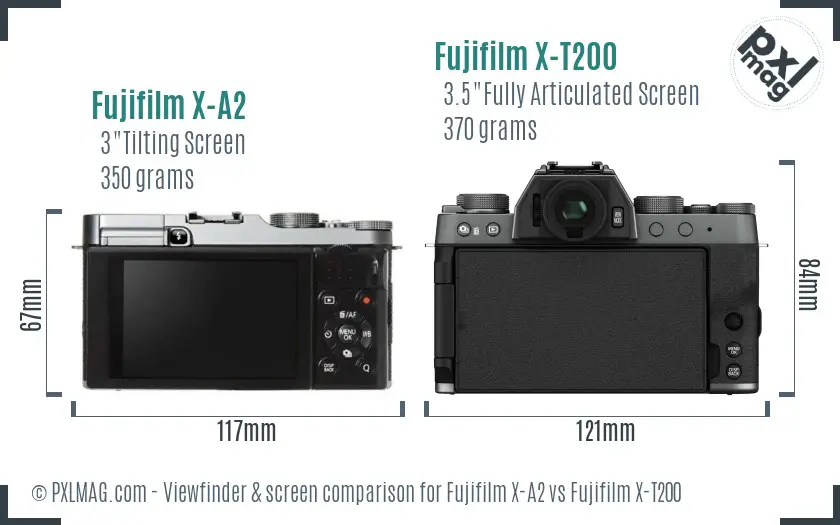 Fujifilm X-A2 vs Fujifilm X-T200 Screen and Viewfinder comparison