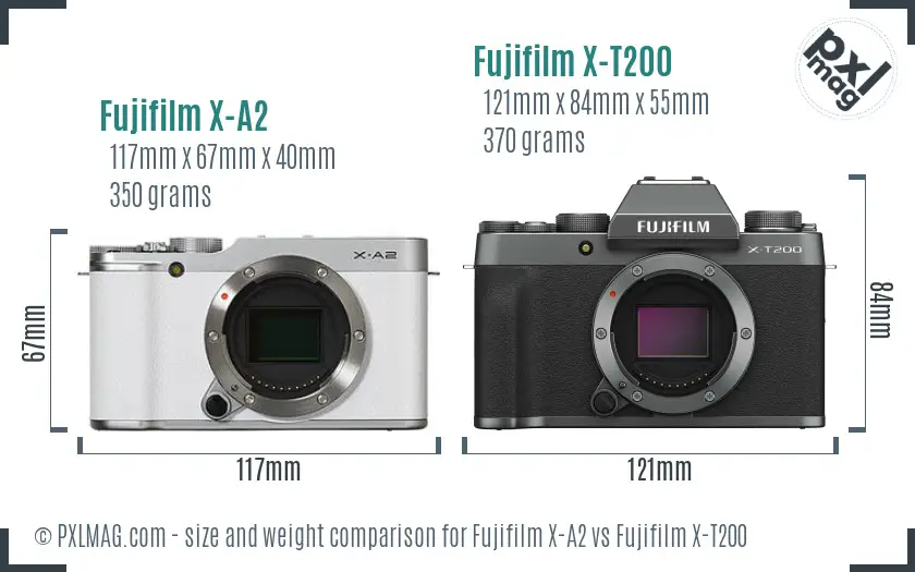 Fujifilm X-A2 vs Fujifilm X-T200 size comparison