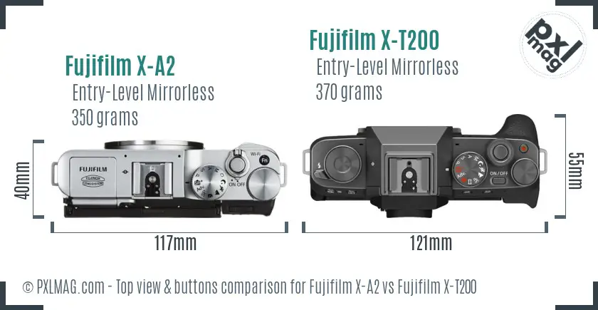 Fujifilm X-A2 vs Fujifilm X-T200 top view buttons comparison