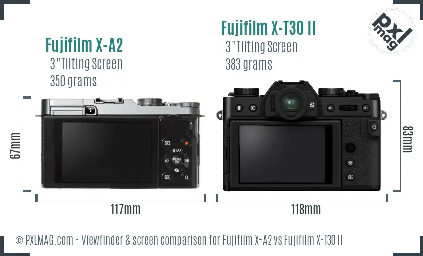 Fujifilm X-A2 vs Fujifilm X-T30 II Screen and Viewfinder comparison