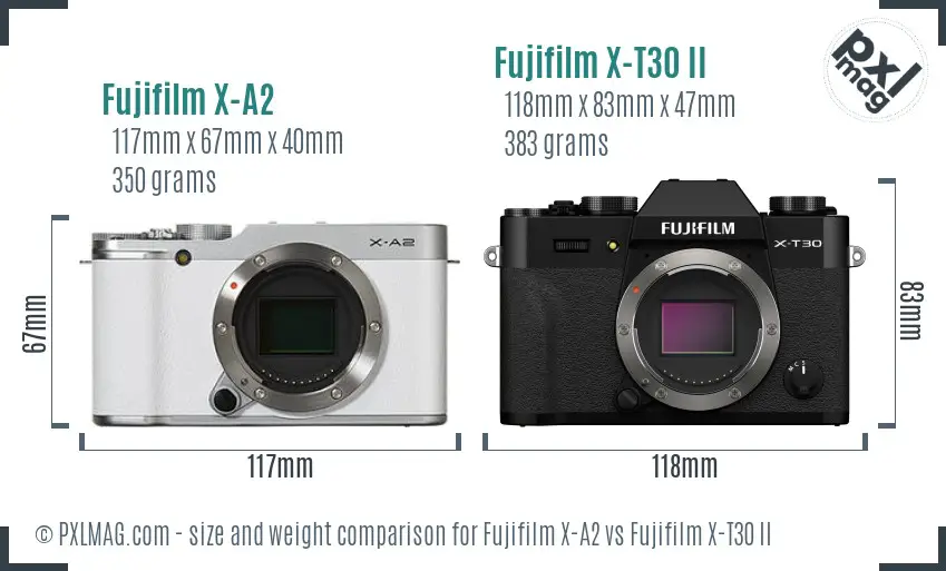 Fujifilm X-A2 vs Fujifilm X-T30 II size comparison