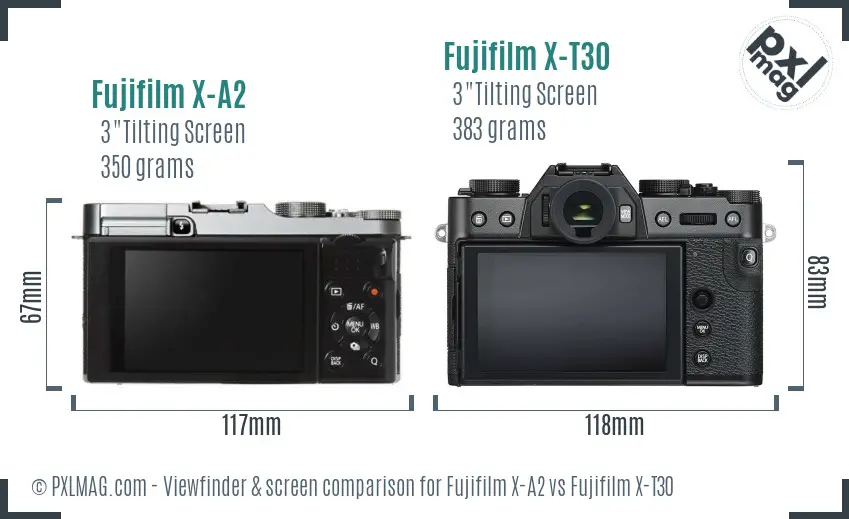 Fujifilm X-A2 vs Fujifilm X-T30 Screen and Viewfinder comparison