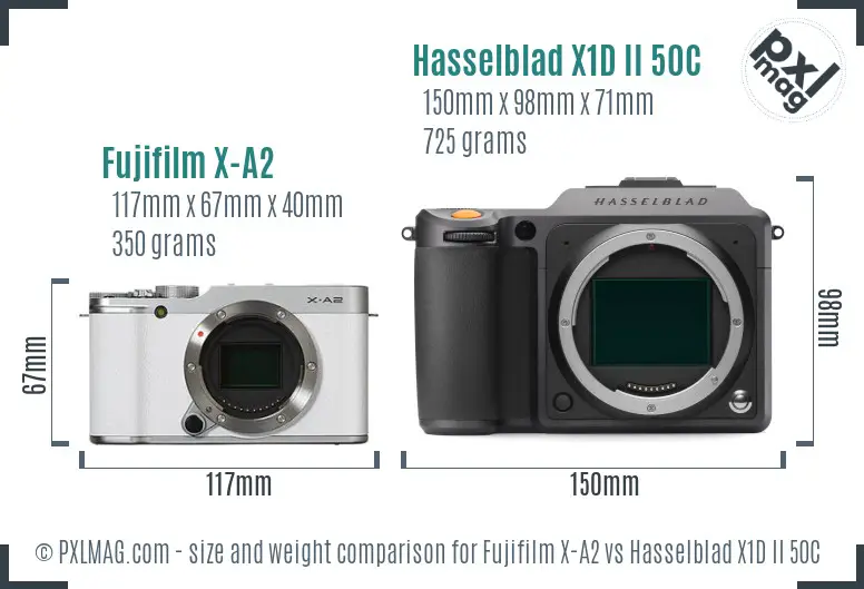 Fujifilm X-A2 vs Hasselblad X1D II 50C size comparison Fujifilm X-A2 vs Hasselblad X1D II 50C size comparison