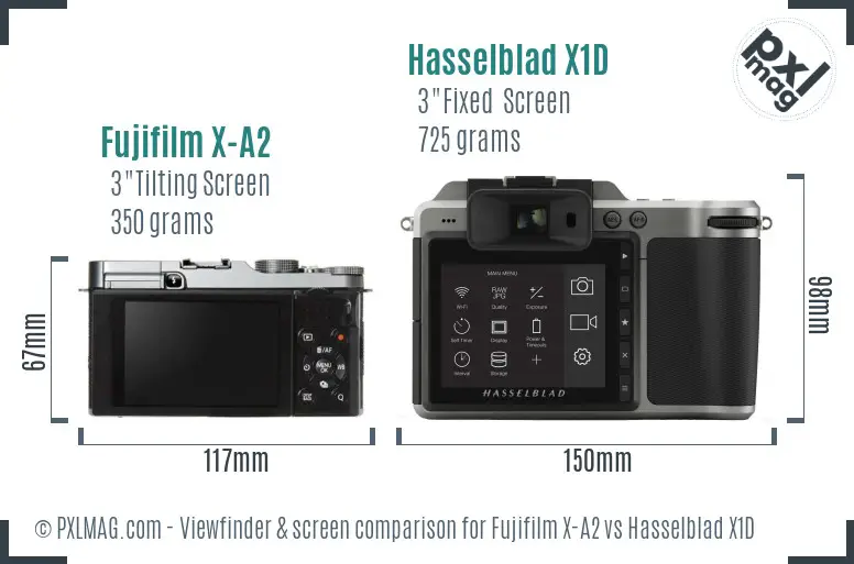 Fujifilm X-A2 vs Hasselblad X1D Screen and Viewfinder comparison