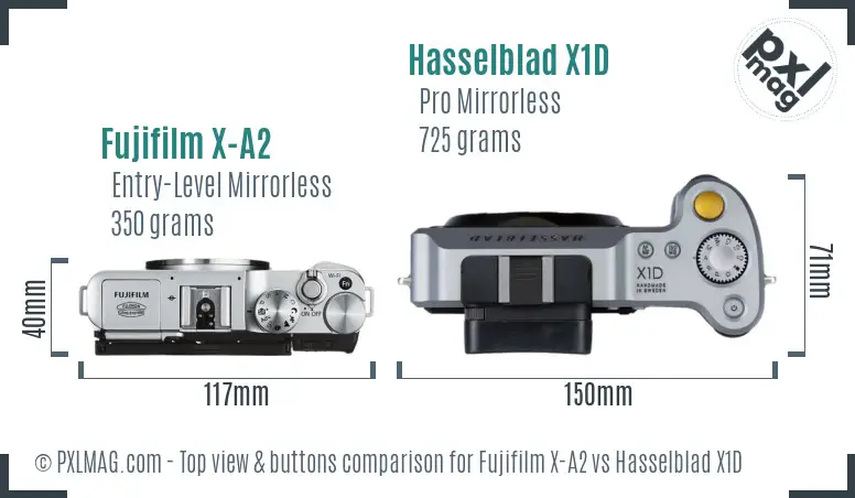 Fujifilm X-A2 vs Hasselblad X1D top view buttons comparison