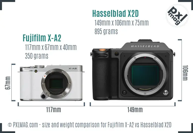 Fujifilm X-A2 vs Hasselblad X2D size comparison Fujifilm X-A2 vs Hasselblad X2D size comparison