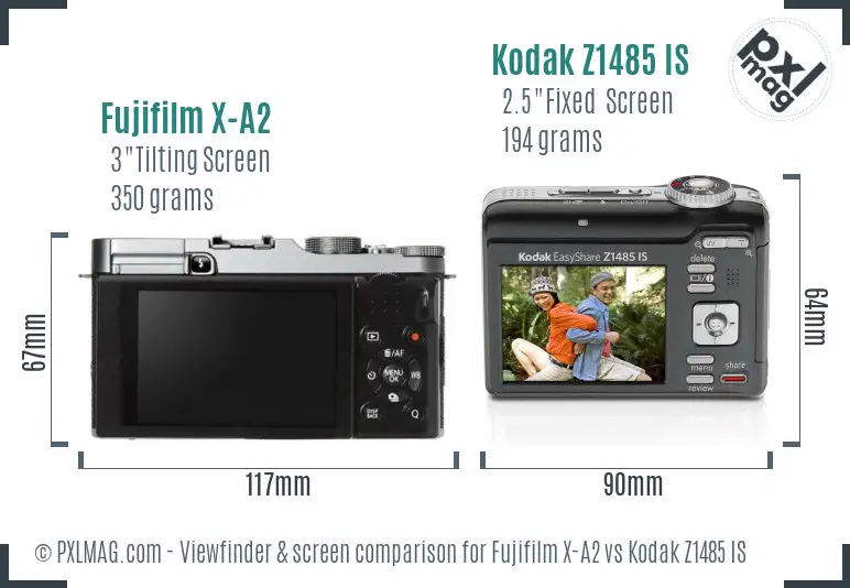 Fujifilm X-A2 vs Kodak Z1485 IS Screen and Viewfinder comparison
