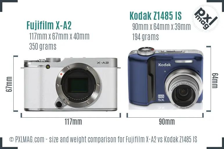 Fujifilm X-A2 vs Kodak Z1485 IS size comparison