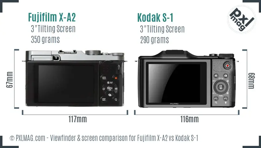 Fujifilm X-A2 vs Kodak S-1 Screen and Viewfinder comparison