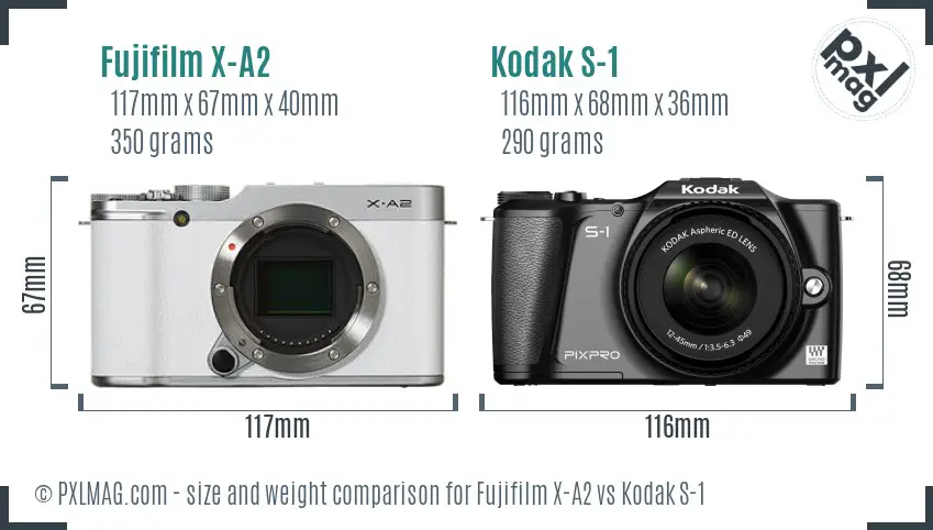 Fujifilm X-A2 vs Kodak S-1 size comparison