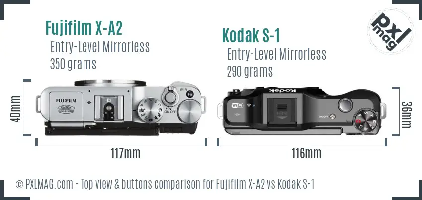 Fujifilm X-A2 vs Kodak S-1 top view buttons comparison