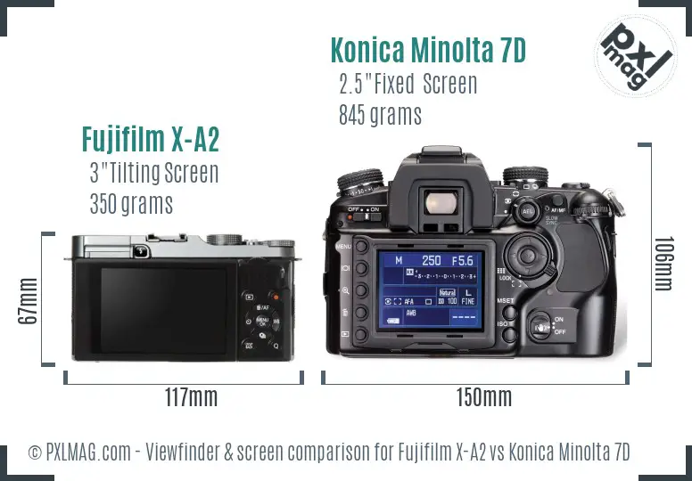 Fujifilm X-A2 vs Konica Minolta 7D Screen and Viewfinder comparison