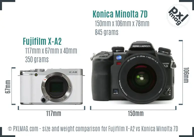 Fujifilm X-A2 vs Konica Minolta 7D size comparison