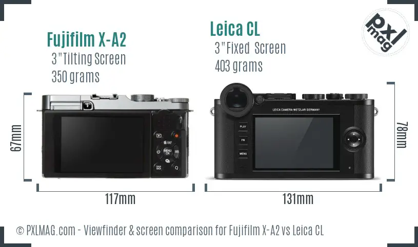 Fujifilm X-A2 vs Leica CL Screen and Viewfinder comparison