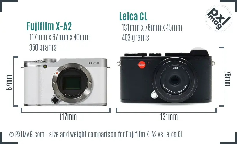 Fujifilm X-A2 vs Leica CL size comparison