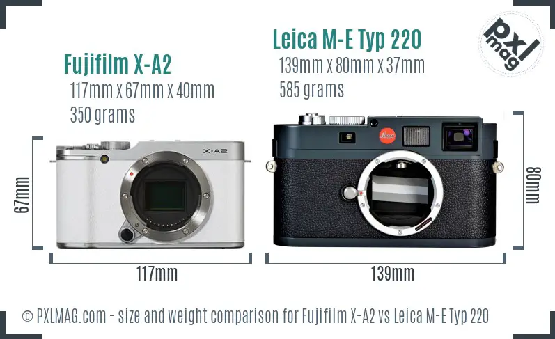 Fujifilm X-A2 vs Leica M-E Typ 220 size comparison