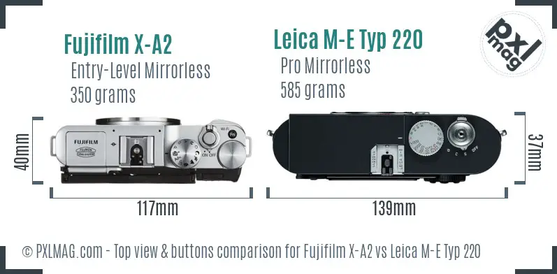 Fujifilm X-A2 vs Leica M-E Typ 220 top view buttons comparison