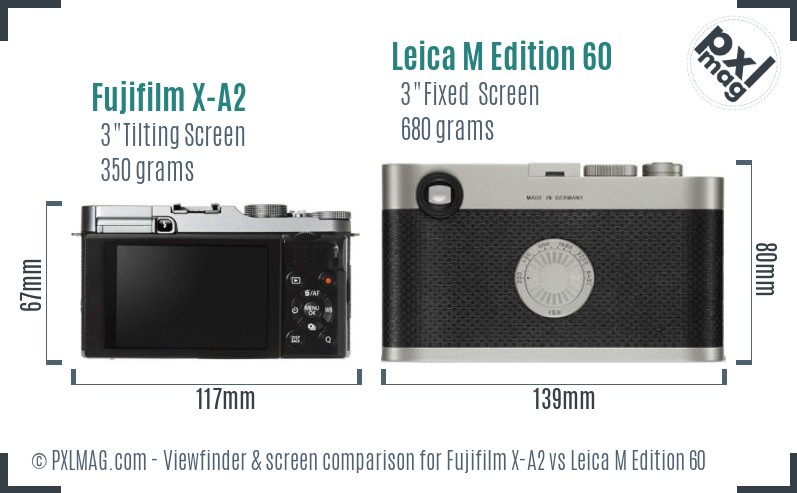 Fujifilm X-A2 vs Leica M Edition 60 Screen and Viewfinder comparison