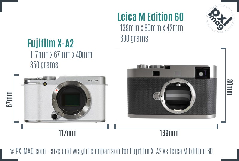 Fujifilm X-A2 vs Leica M Edition 60 size comparison