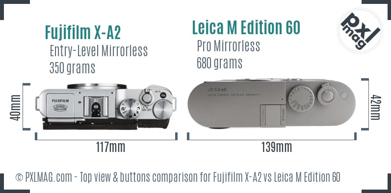 Fujifilm X-A2 vs Leica M Edition 60 top view buttons comparison