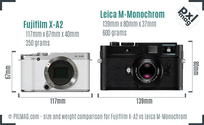 Fujifilm X-A2 vs Leica M-Monochrom size comparison