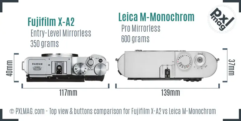 Fujifilm X-A2 vs Leica M-Monochrom top view buttons comparison