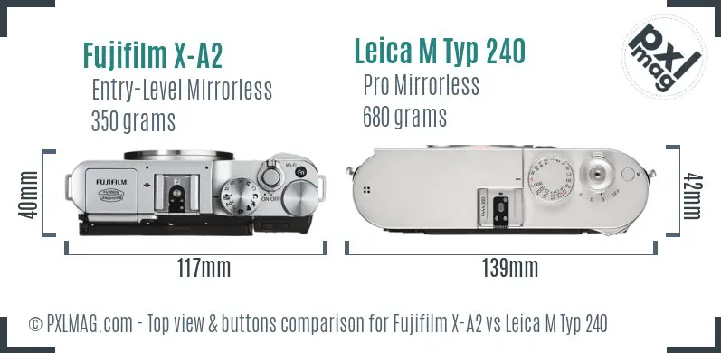 Fujifilm X-A2 vs Leica M Typ 240 top view buttons comparison