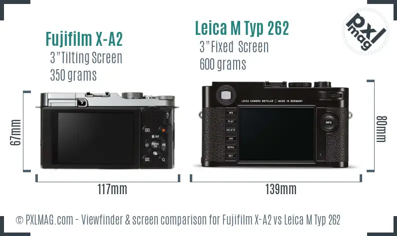 Fujifilm X-A2 vs Leica M Typ 262 Screen and Viewfinder comparison