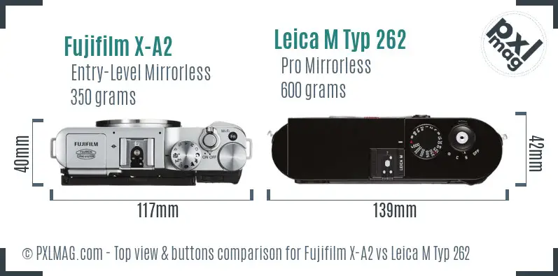 Fujifilm X-A2 vs Leica M Typ 262 top view buttons comparison