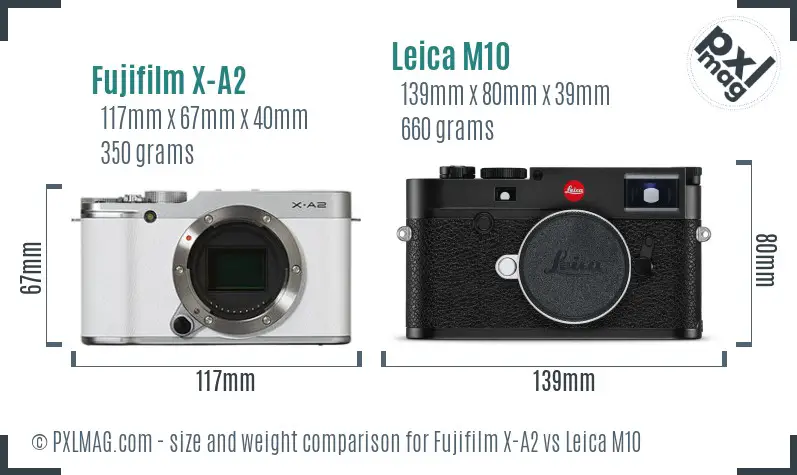 Fujifilm X-A2 vs Leica M10 size comparison