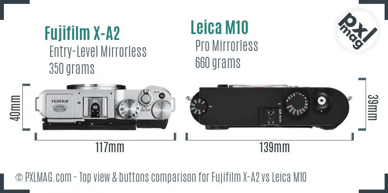 Fujifilm X-A2 vs Leica M10 top view buttons comparison