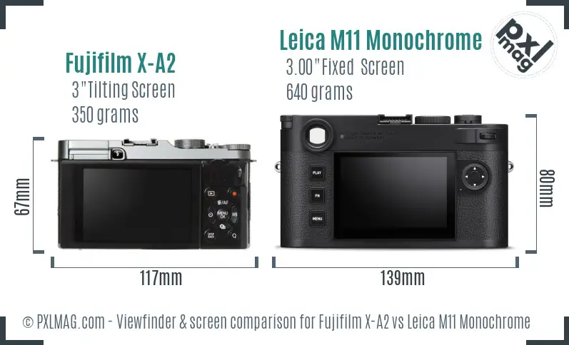 Fujifilm X-A2 vs Leica M11 Monochrome Screen and Viewfinder comparison