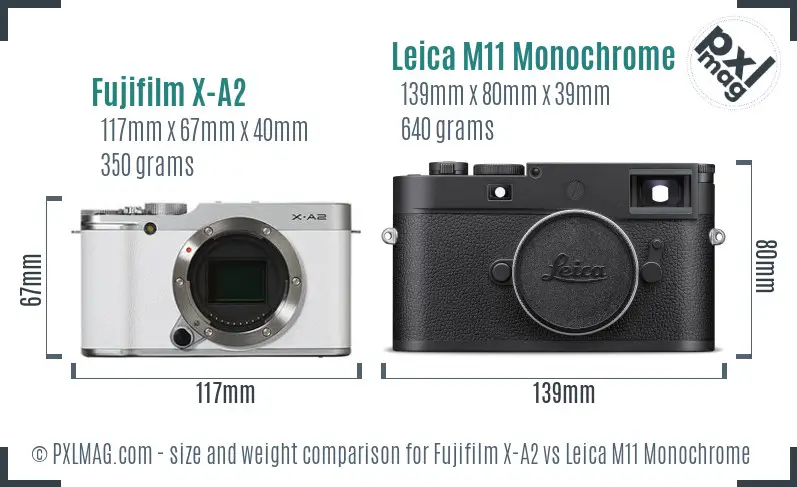 Fujifilm X-A2 vs Leica M11 Monochrome size comparison