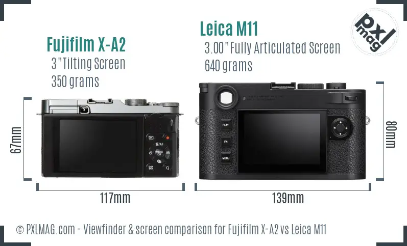 Fujifilm X-A2 vs Leica M11 Screen and Viewfinder comparison