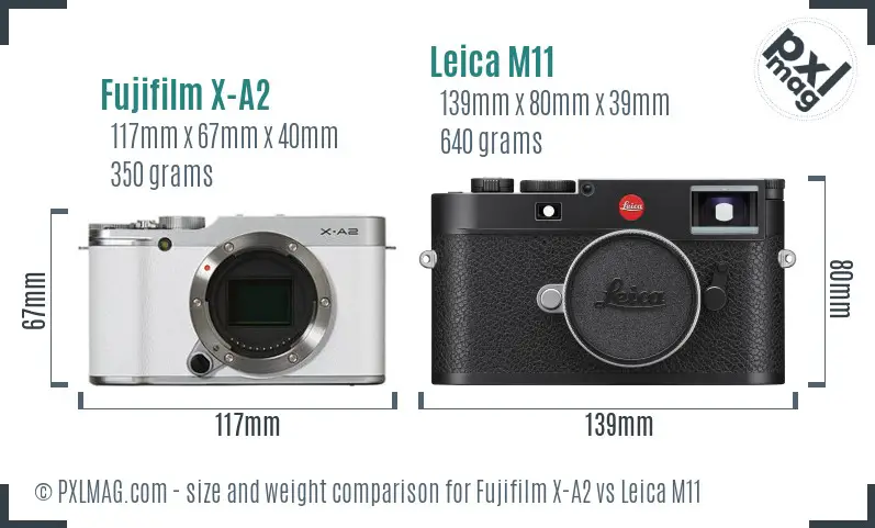 Fujifilm X-A2 vs Leica M11 size comparison