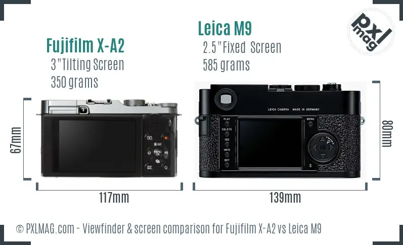 Fujifilm X-A2 vs Leica M9 Screen and Viewfinder comparison