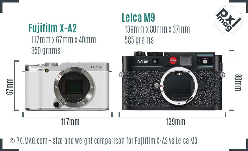 Fujifilm X-A2 vs Leica M9 size comparison