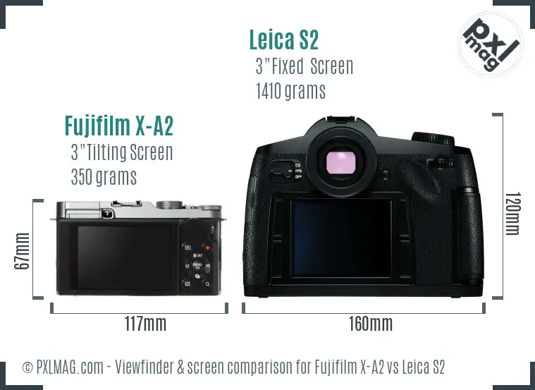 Fujifilm X-A2 vs Leica S2 Screen and Viewfinder comparison