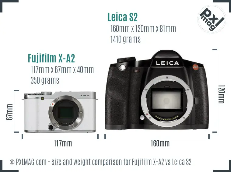 Fujifilm X-A2 vs Leica S2 size comparison