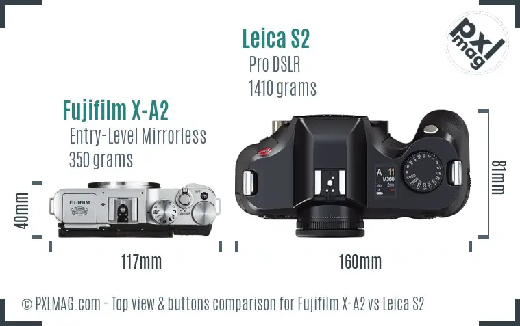 Fujifilm X-A2 vs Leica S2 top view buttons comparison